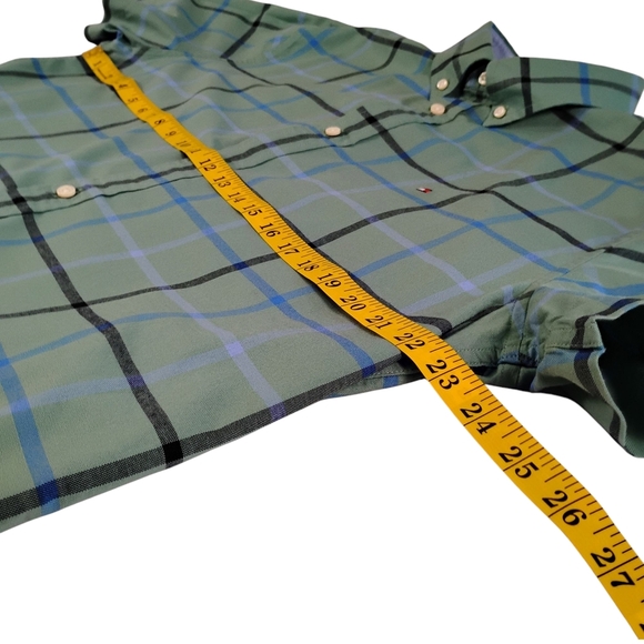 Tommy Hilfiger Green with Blue and Black Stripes Casual Button Down Shirt, XL - Picture 6 of 10